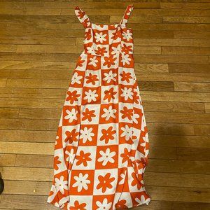 Lisa Says Gah XS Orange Checkered Flower Dress